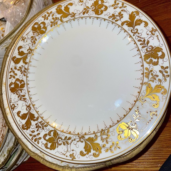Le Tallec Limoges Bonwit Teller Gilt Botanical Border Full set 24 plates /9 cups - Picture 4 of 7